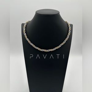 Beautiful high quality stainless steel gold plated twisted rope chain necklace.